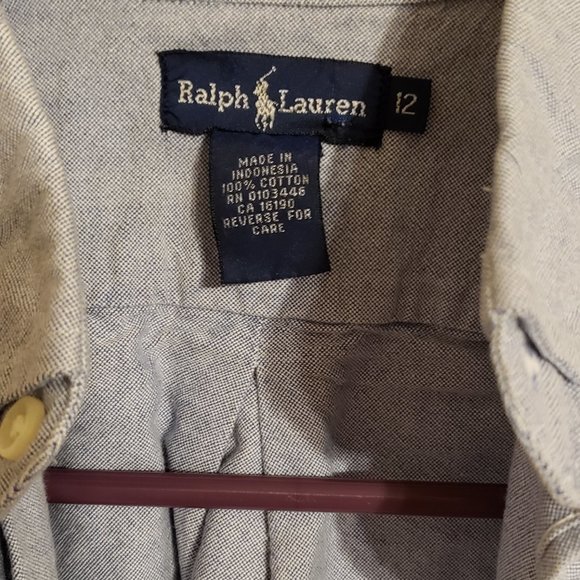 Ralph Lauren, Blue button-down dress shirt, long sleeve, Size 12 - Picture 15 of 15